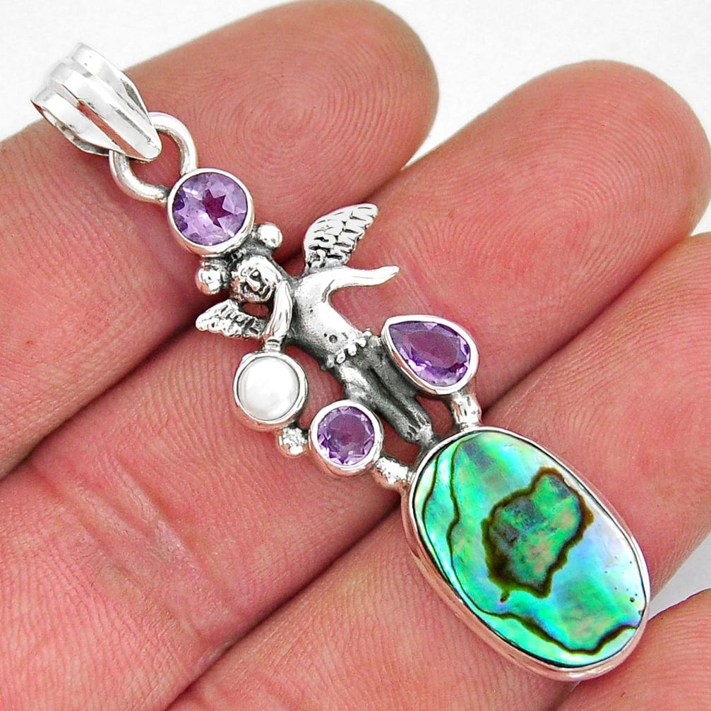 8.63cts abalone paua seashell pearl 925 silver angel wings fairy pendant y21332