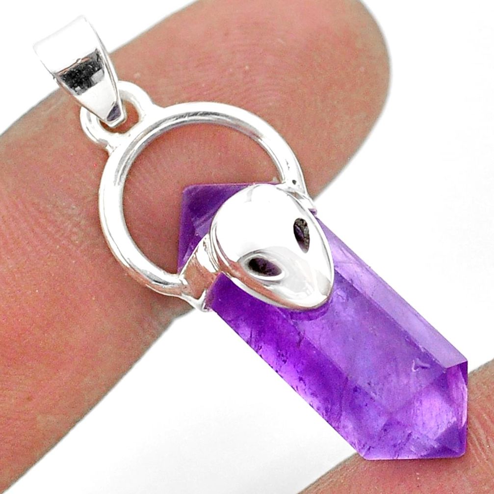 11.70cts aline face double pointer natural amethyst 925 silver pendant t44352