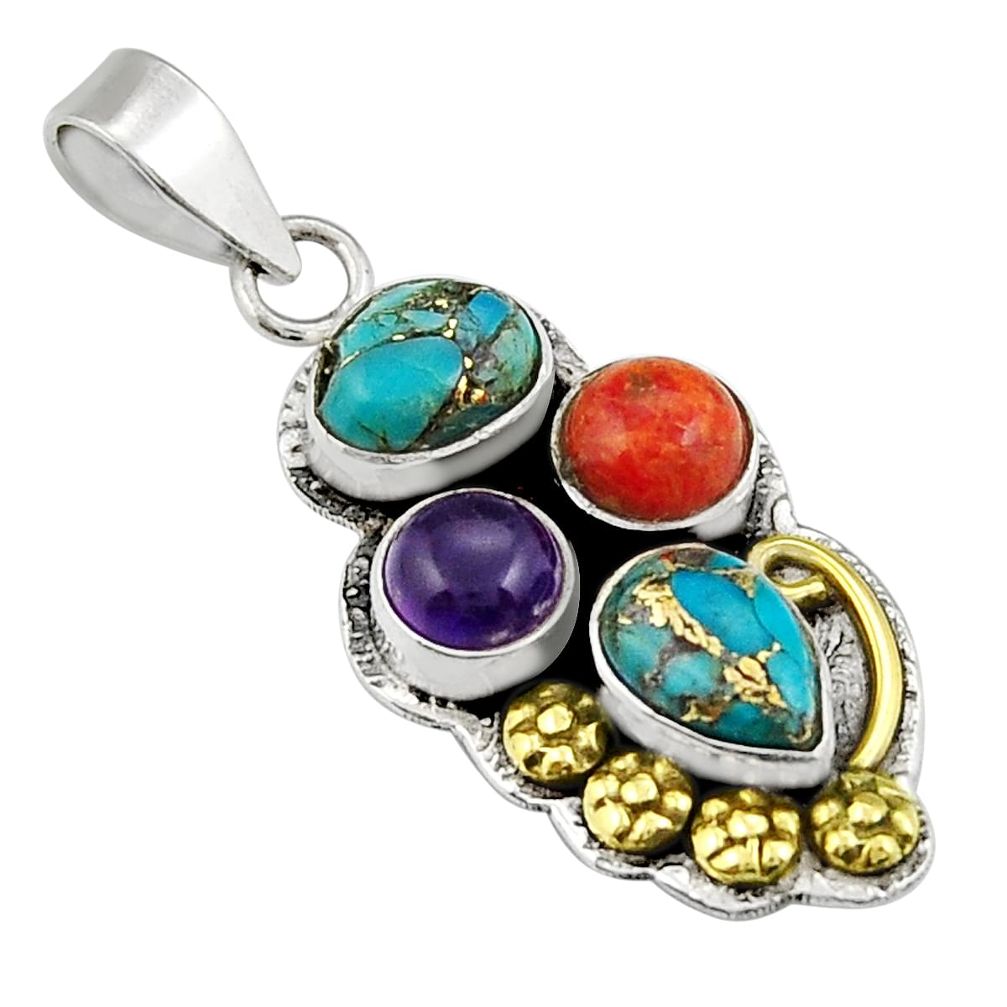 6.45cts amethyst copper turquoise mojave turquoise silver gold pendant y26205