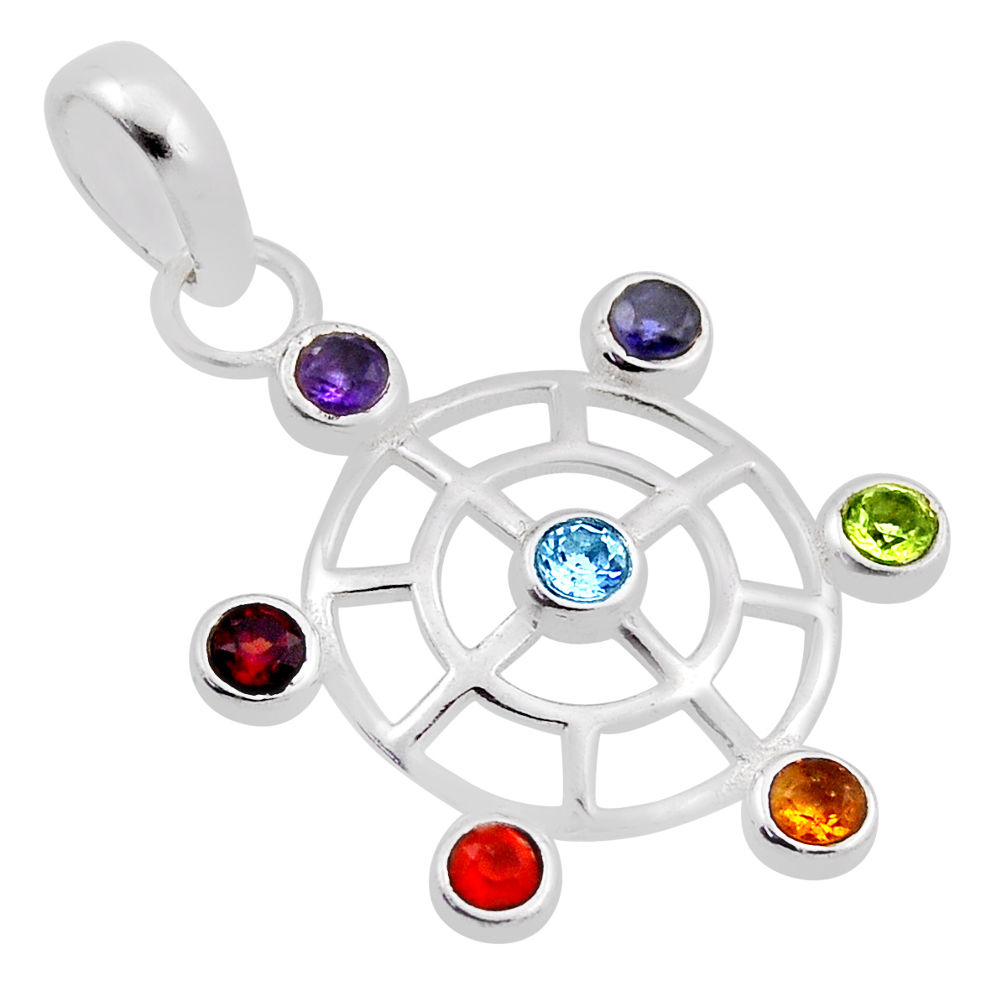 Amethyst cornelian garnet citrine peridot topaz 925 silver chakra pendant n26809