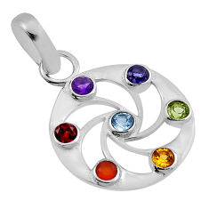 Amethyst cornelian garnet iolite peridot topaz 925 silver chakra pendant n26742