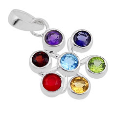 Amethyst cornelian peridot citrine garnet topaz 925 silver chakra pendant n32473