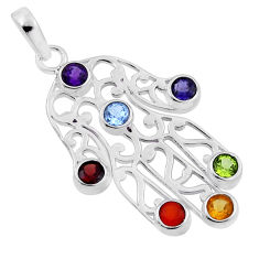 Amethyst cornelian peridot citrine garnet topaz 925 silver chakra pendant n32499