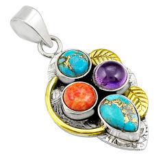 Clearance Sale- 5.06cts amethyst mojave turquoise copper turquoise silver gold pendant y26252
