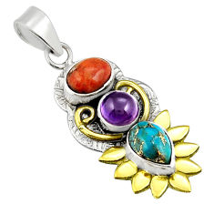 Clearance Sale- 5.34cts amethyst mojave turquoise copper turquoise silver gold pendant y26299