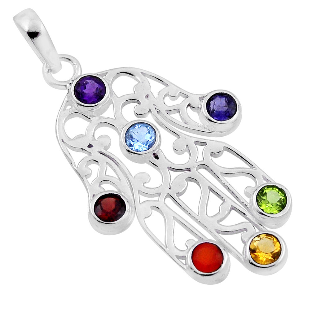 Amethyst peridot citrine garnet topaz iolite 925 silver chakra pendant n33426