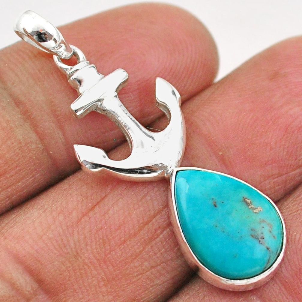 5.46cts anchor charm blue arizona mohave turquoise 925 silver pendant t89254