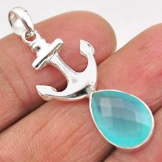 4.89cts anchor charm natural aqua chalcedony 925 sterling silver pendant t89257