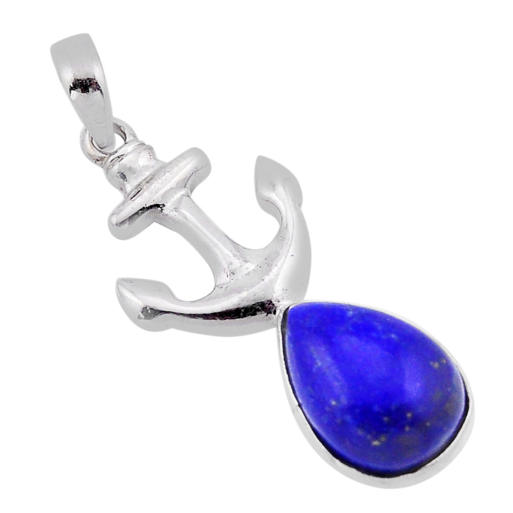 5.38cts anchor charm natural blue lapis lazuli pear 925 silver pendant n54021