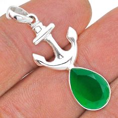 4.89cts anchor charm natural green chalcedony 925 sterling silver pendant u86721