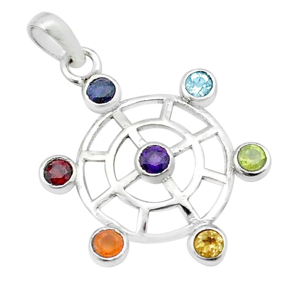 Clearance Sale- 2.63cts anchor wheel travel iolite red garnet 925 silver chakra pendant u48560