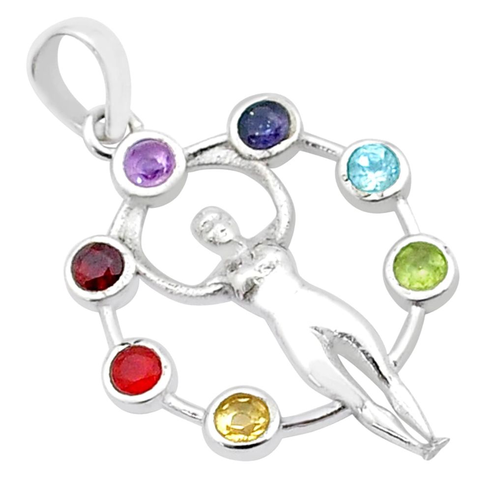 Clearance Sale- 2.83cts angel goddess circle of life garnet iolite silver chakra pendant u48564