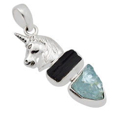 10.21cts aqua aquamarine tourmaline rough fancy 925 silver horse pendant n13438