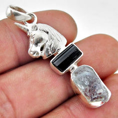 10.84cts aqua aquamarine tourmaline rough fancy 925 silver horse pendant n48206
