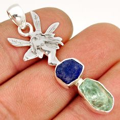 7.91cts aquamarine sapphire rough 925 silver angel wings fairy pendant y2671