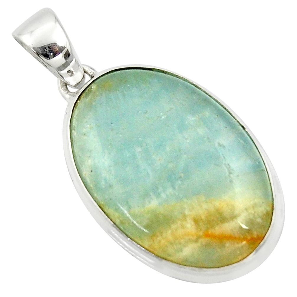 19.23cts aquatine lemurian calcite oval 925 sterling silver pendant r39961