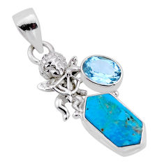 5.05cts arizona mohave turquoise hexagon topaz 925 silver angel pendant n54027