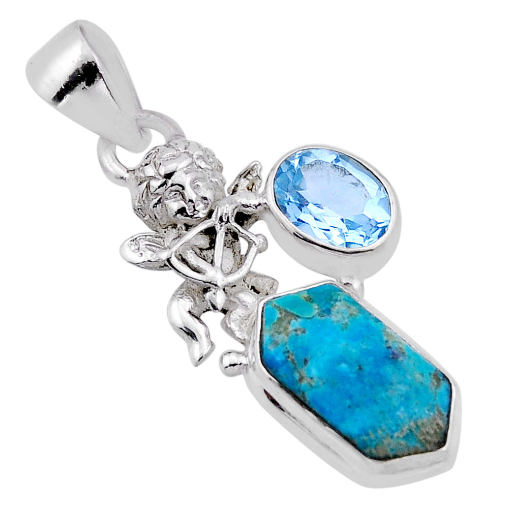 4.84cts arizona mohave turquoise hexagon topaz 925 silver angel pendant n54031