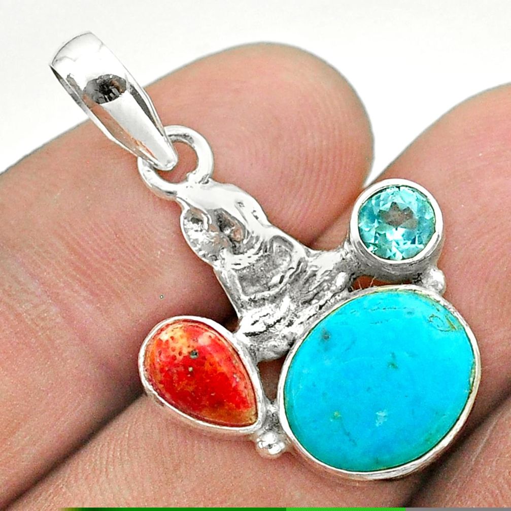 6.61cts arizona mohave turquoise topaz 925 silver buddha charm pendant t51262