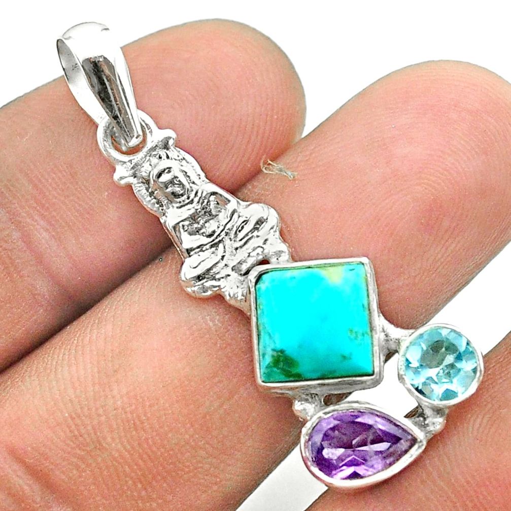 Arizona mohave turquoise topaz amethyst 925 silver buddha charm pendant t51276