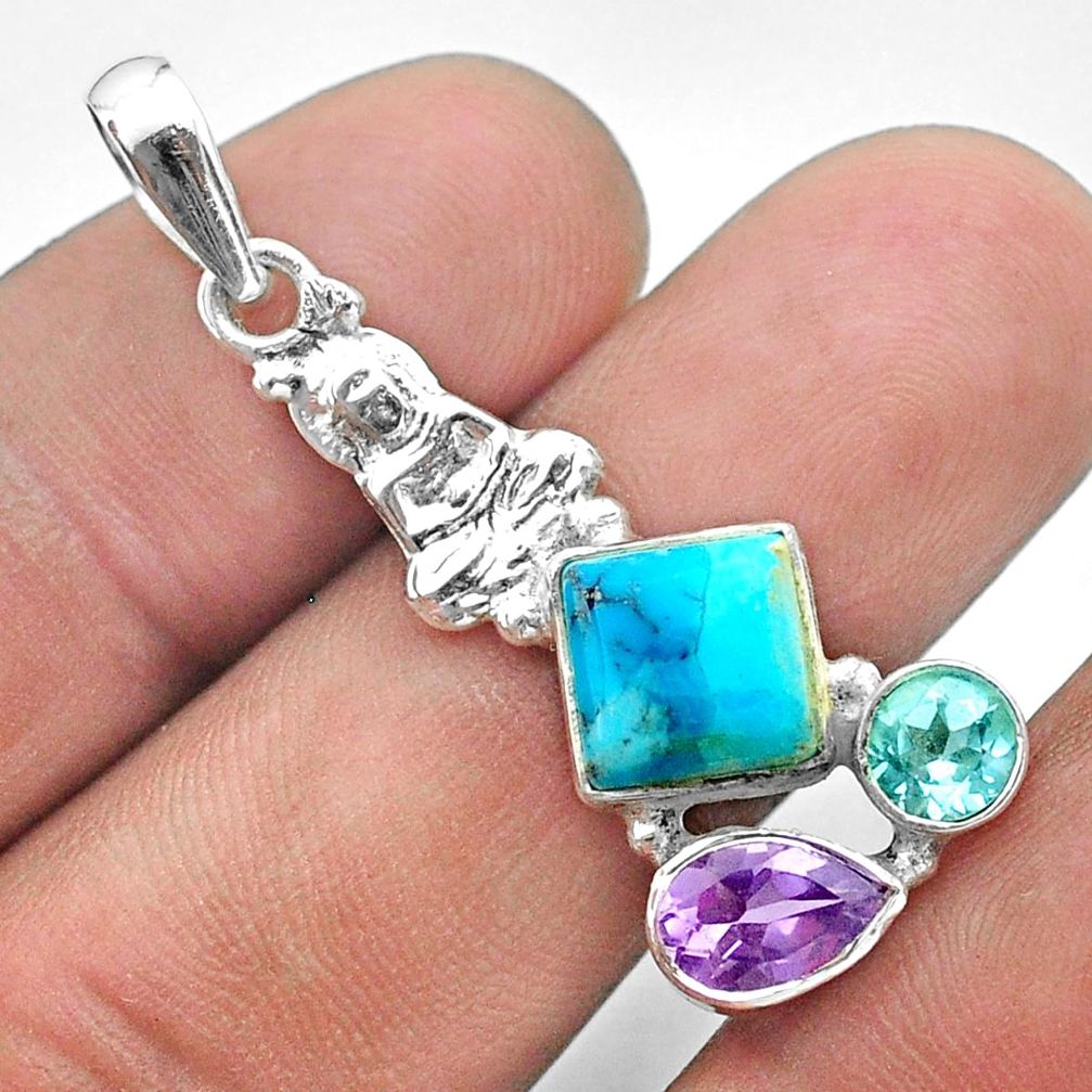 Arizona mohave turquoise topaz amethyst 925 silver buddha charm pendant t51278