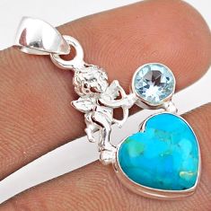 6.53cts arizona mohave turquoise topaz silver cupid angel wings pendant u1583