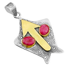 4.07cts arrow natural red ruby oval 925 sterling silver gold pendant n25653