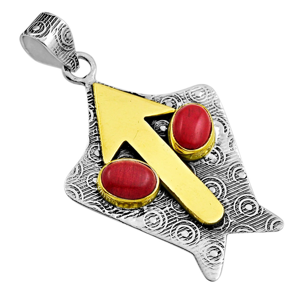 4.05cts arrow red coral oval 925 sterling silver gold pendant jewelry n25654