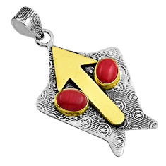 4.05cts arrow red coral oval 925 sterling silver gold pendant jewelry n25654