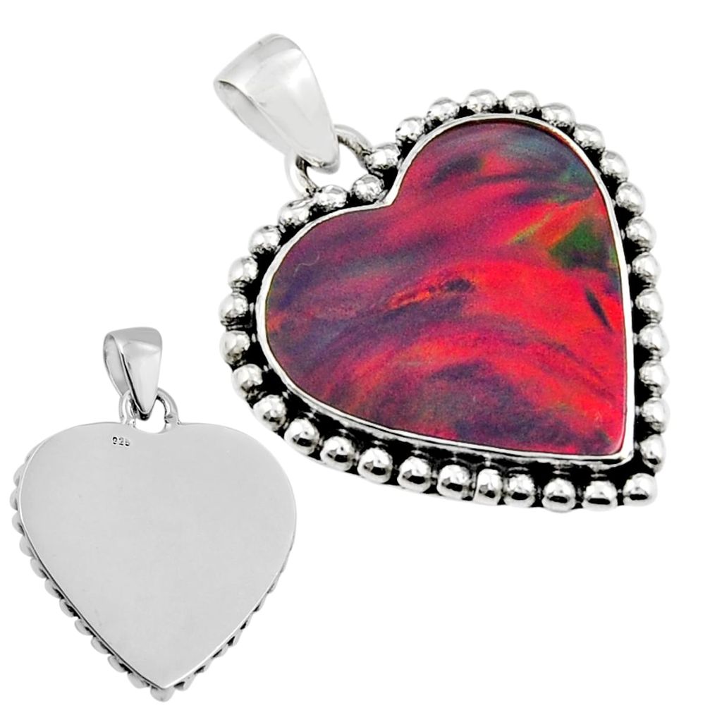 7.49cts aurora opal heart shape 925 sterling silver pendant jewelry y26514