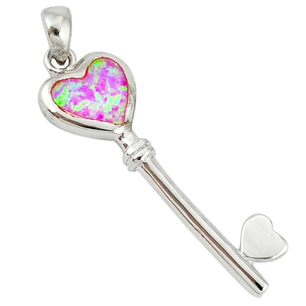 Australian opal (lab) enamel 925 silver jewelexi key heart pendant a36696 c15255
