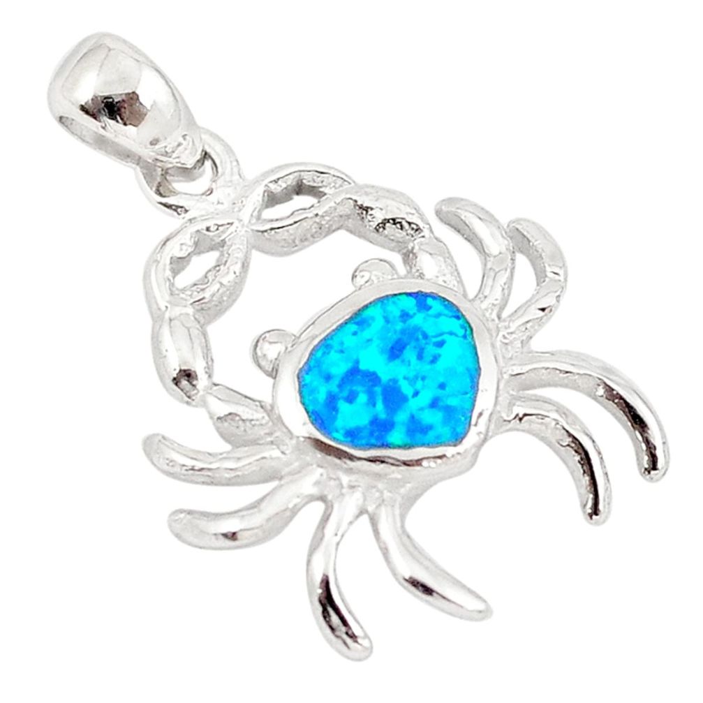 Australian opal (lab) enamel 925 sterling silver crab pendant jewelry c25846