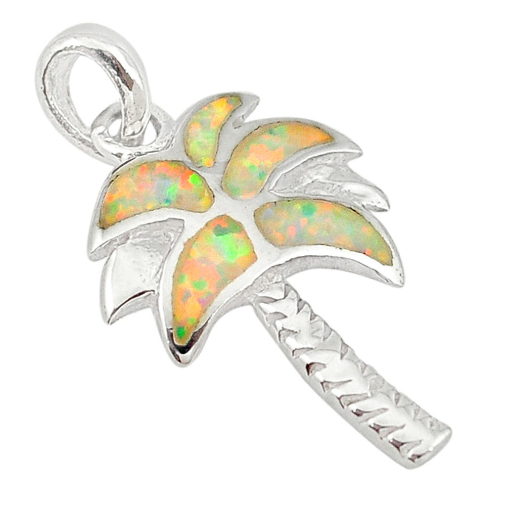 Australian opal (lab) enamel 925 sterling silver palm tree pendant a74264 c24859