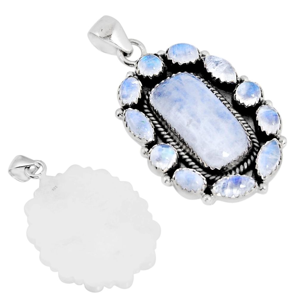 24.70cts back close natural rainbow moonstone 925 sterling silver pendant c31251