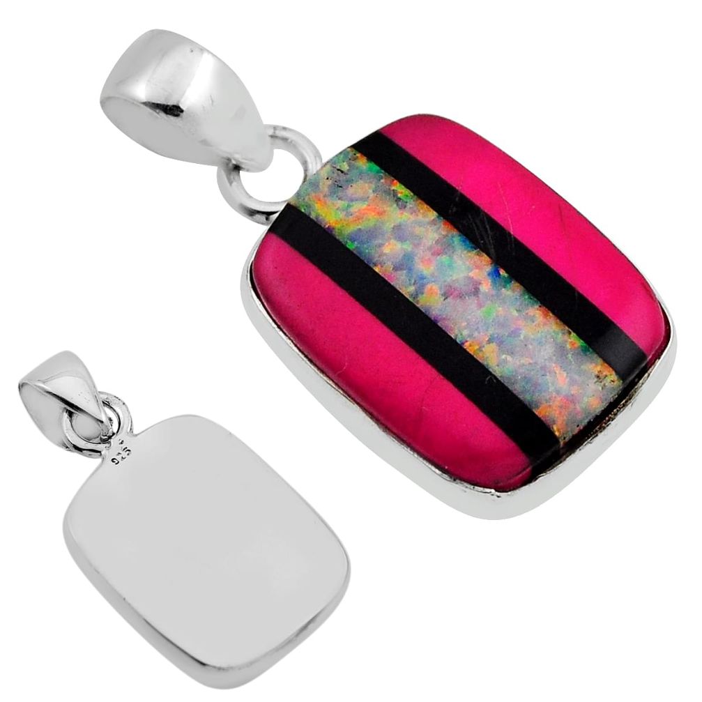 7.02cts back closed blue black pink strip opal octagan silver pendant n11960