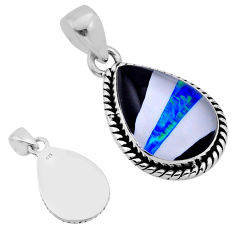 8.66cts back closed blue black white strip opal silver checkers pendant n54173