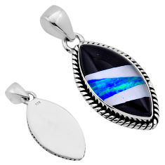 11.07cts back closed blue black white strip opal silver checkers pendant n54174