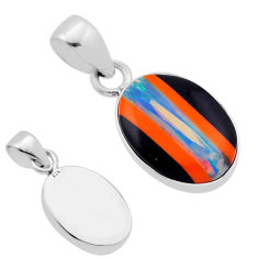 5.51cts back closed blue green orange black strip opal 925 silver pendant n46027