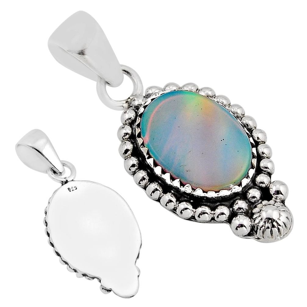 3.75cts back closed fine volcano aurora opal 925 sterling silver pendant y93692