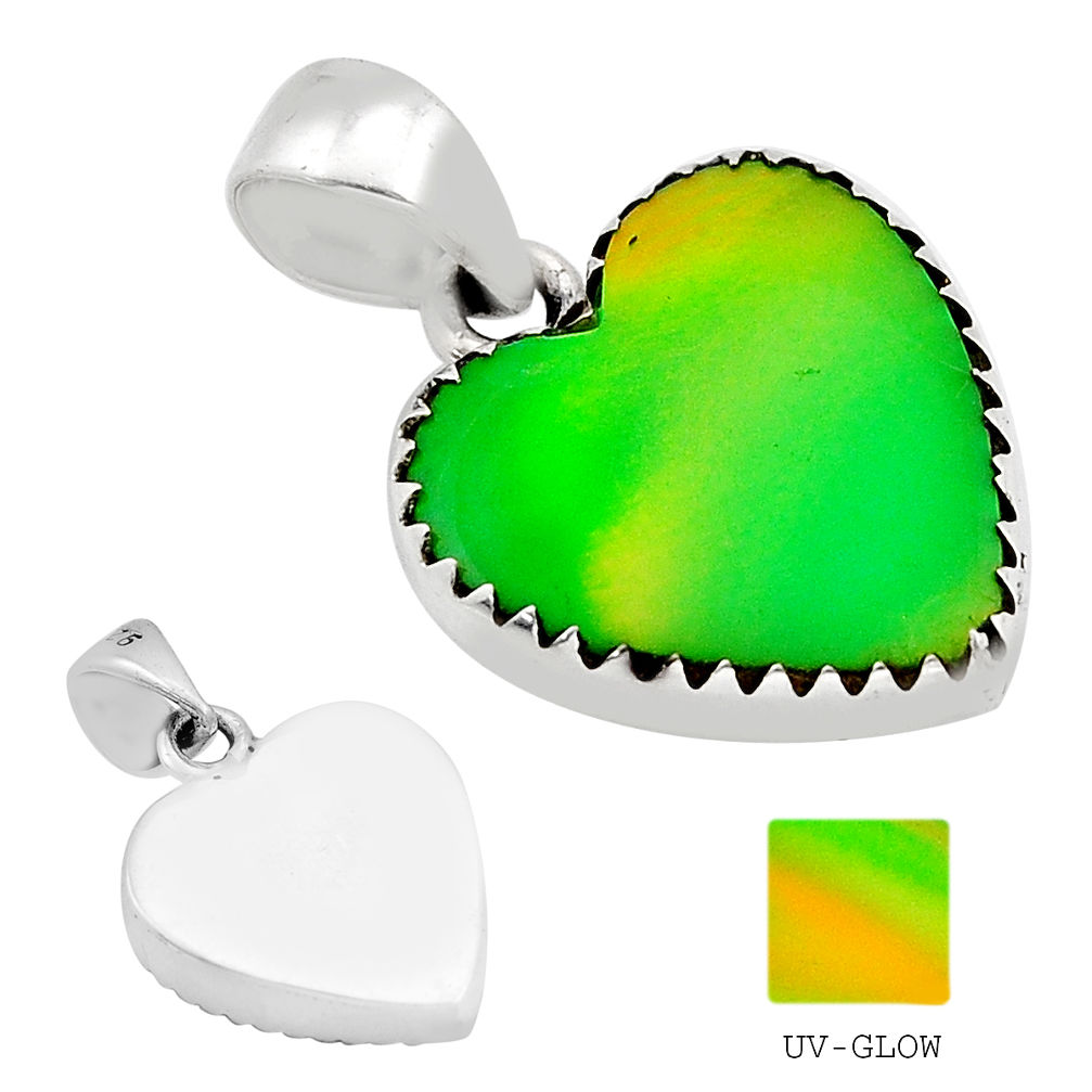 4.51cts back closed fine volcano aurora opal heart 925 silver pendant y60776