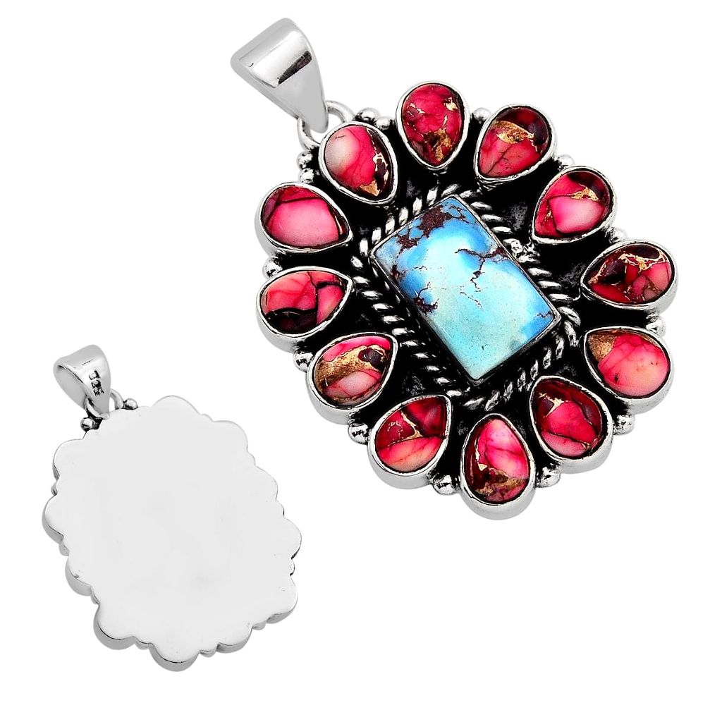 26.32cts back closed golden hills turquoise dahlia rose silver pendant c34288