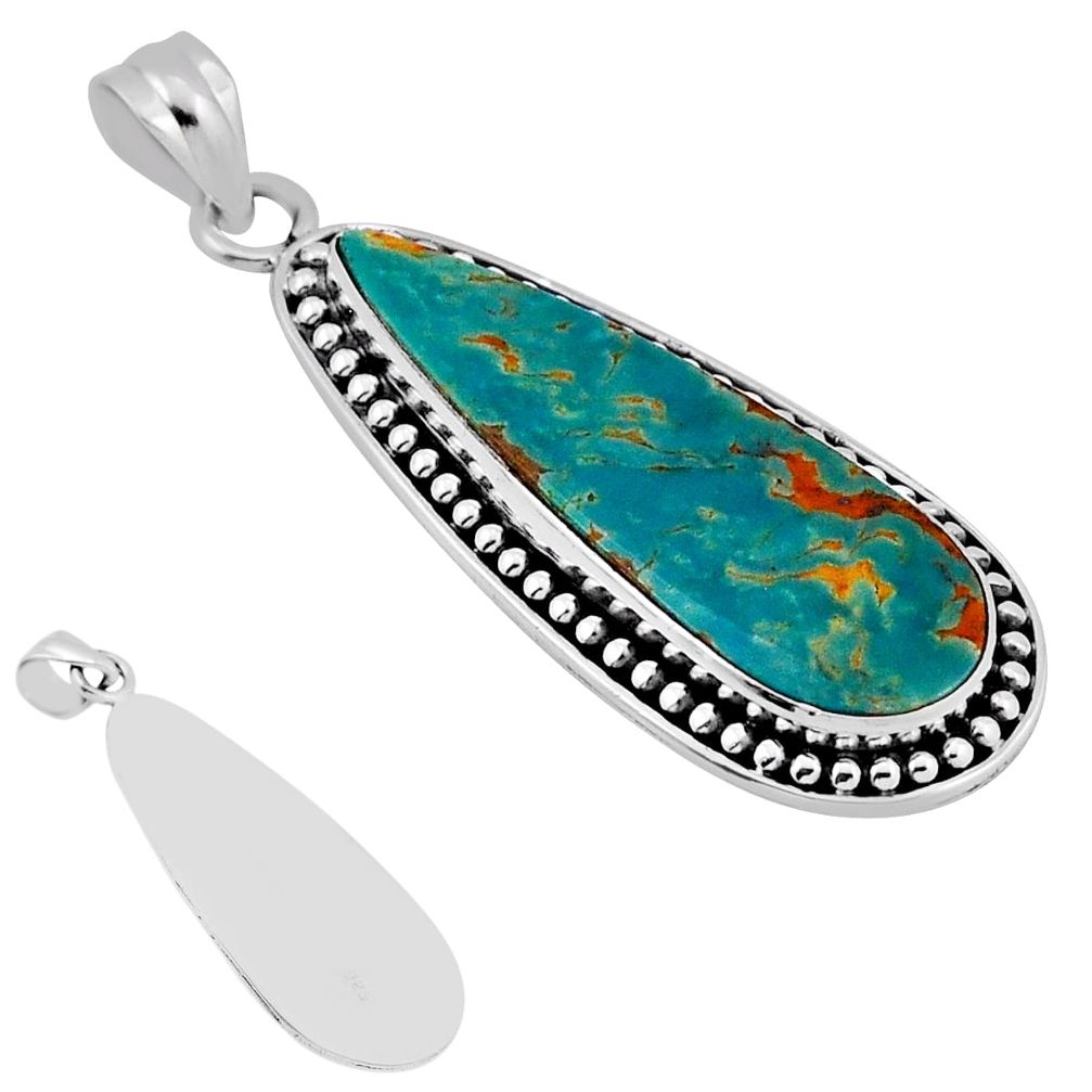 15.33cts back closed green arizona mohave turquoise 925 silver pendant n38781