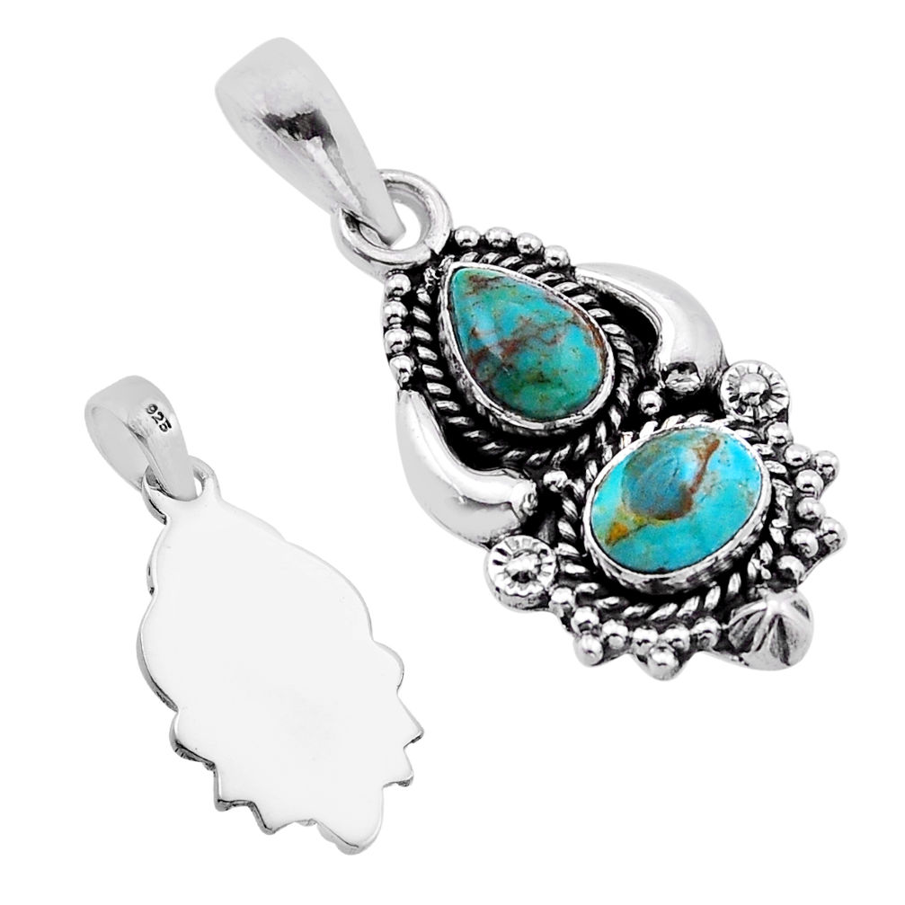 4.07cts back closed green arizona mohave turquoise oval silver pendant n51291