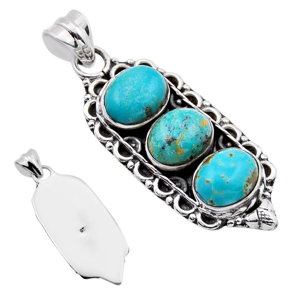 9.07cts back closed green arizona mohave turquoise oval silver pendant n52468