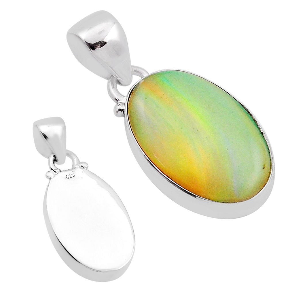 4.71cts back closed green aurora opal oval 925 sterling silver pendant n22424