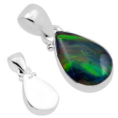 3.42cts back closed green aurora opal pear 925 sterling silver pendant n22514