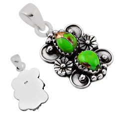 4.02cts back closed green copper turquoise 925 sterling silver pendant n38481