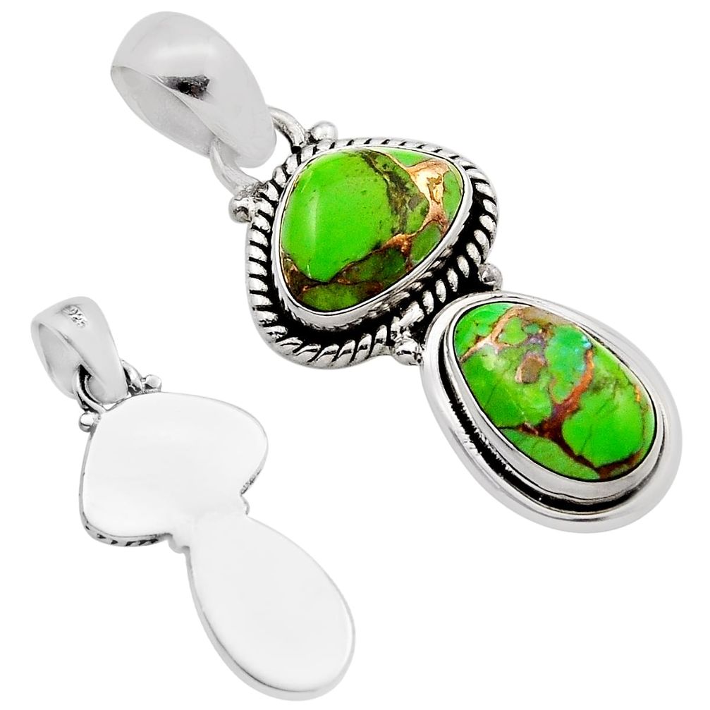 8.27cts back closed green copper turquoise fancy sterling silver pendant c32945