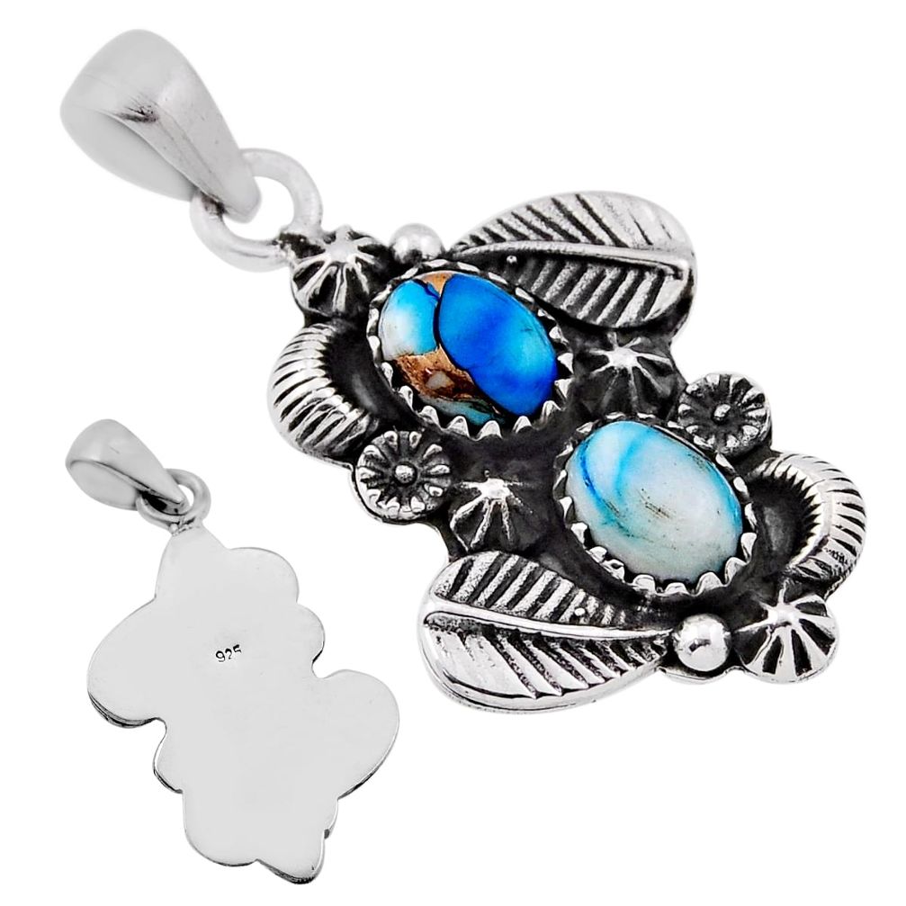 5.14cts back closed kingman ice blue dahlia 925 sterling silver pendant n38489