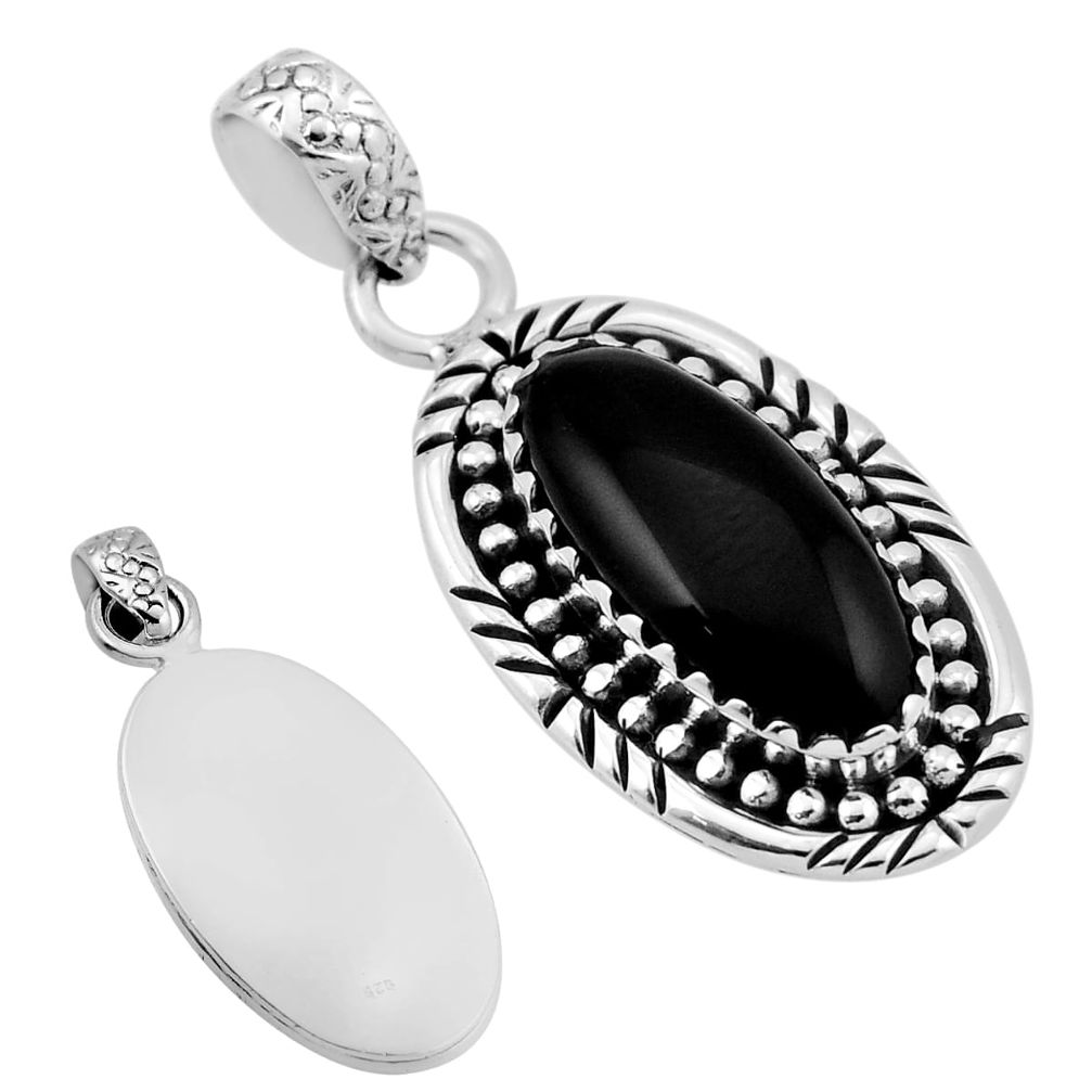7.36cts back closed natural black onyx oval 925 sterling silver pendant n35918